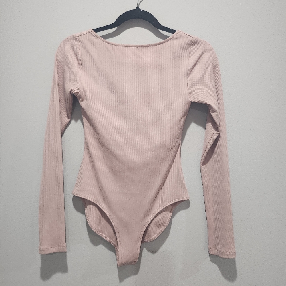 Girlfriend Collective Petal Pink Ava Bateau Ribbed Long Sleeve Bodysuit Size S